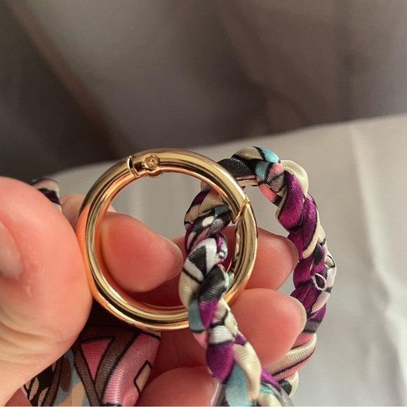 Classic Satin Scarf Tassel Faux Leather Key Chain Pendant Bag Charm Twilly - Picture 5 of 7